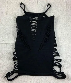 Black crochet shred Mesh tank top Size L thumbnail 1