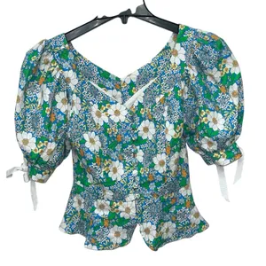 Perseverance London Mambo‎ Floral Puff Sleeve Top Size 6 Floral 100% Linen thumbnail 1