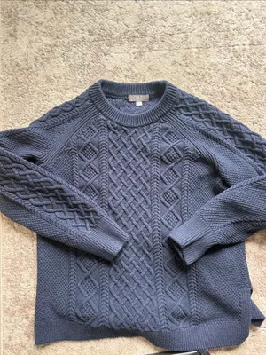 J. Crew 100% cotton Cable Knit Crewneck Sweater in Navy, medium thumbnail 4