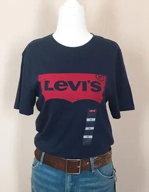 Dark navy Levi's logo boyfriend tee shirt top thumbnail 1