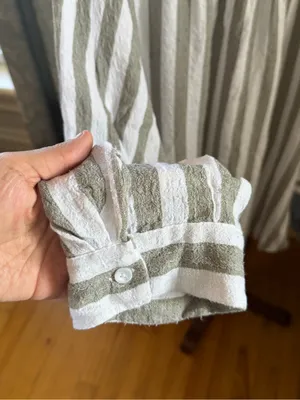 Women’s Striped Button Henley Shirt - White and Olive thumbnail 4
