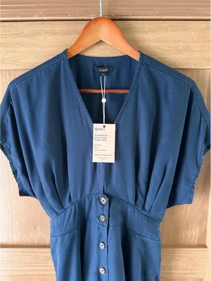 NWT Quince Vintage Wash Tencel Button Front Dress in Midnight Blue Women’s Small thumbnail 3