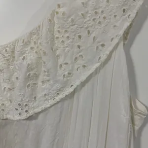 Old Navy XXL Dress One Shoulder Eyelet Lace Ruffle Tiered Midi Cream Coastal thumbnail 5