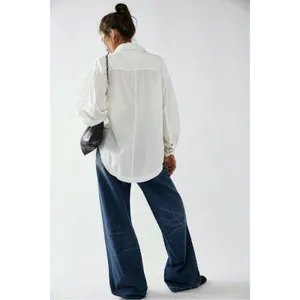 Free People Bohemian Preppy Oversized Happy Hour Solid Poplin Top White Medium thumbnail 5