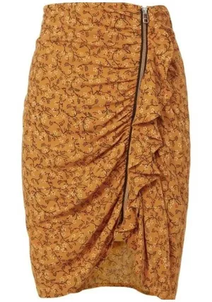Veronica Beard Spencer Floral Print Ruffle Zip Font Skirt Size 2 Saffron thumbnail 1
