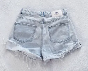 ZARA High Rise Lightwash Distressed Denim Shorts thumbnail 2
