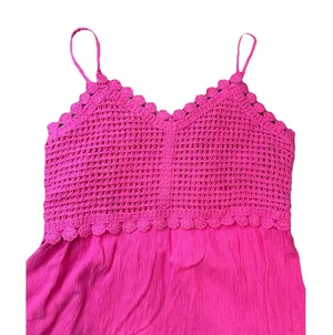 Juniors SO Dress Size L Fuchsia Mini Babydoll Crochet Mixed Media Cami WT thumbnail 1