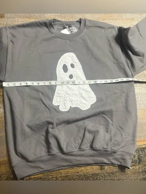 Gildan Grey Crewneck Sweatshirt with White Ghost Patch thumbnail 7