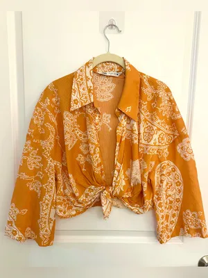 Zara Orange Paisley Tie Front Crop Top Large thumbnail 4