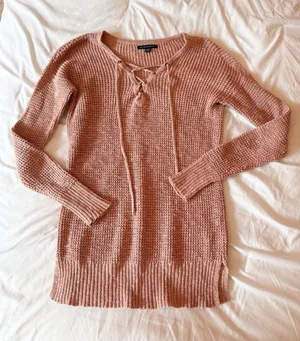 American Eagle Pink Lace Up Sweater Size XS thumbnail 1