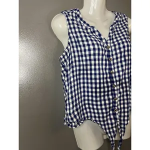 Natural Reflections Shirt Womens Large Blue Gingham Sleeveless Button Front Tie thumbnail 2
