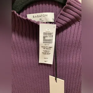 Aritzia Babaton Sculpt Knit Tie-Back Sweater In Dewberry Purple Size XS NEW thumbnail 3