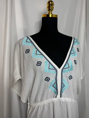 Kona Sol White Embroidered V-Neck Swim beach Cover-Up Tunic Large NWOT thumbnail 5