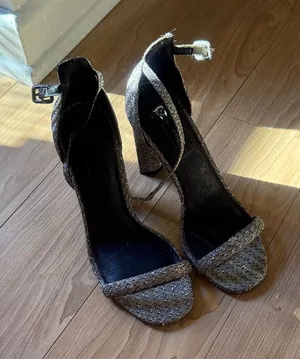 Topshop Black and Silver Glitter Ankle-Strap High Heels thumbnail 1