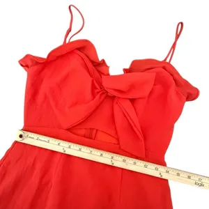 Red Ruffle Mini Dress Cutout Tie Front Size M Party Flirty Bachelorette Cocktail thumbnail 13