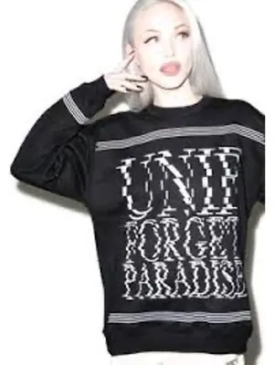 UNIF ‘Forget Paradise’ Pullover Crewneck Sweatshirt - Size Large - Black & White thumbnail 1