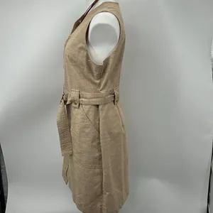 Sharagano khaki sleeveless full zipper sheath pocket dress thumbnail 4