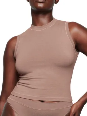 NWT Skims Stretch Cotton Jersey Mock Neck Tank In Umber Size Medium thumbnail 1