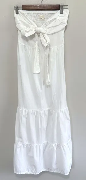 Mercedes Campuzano Women's Boho White Smocked Tie Front Tiered Maxi Dress XS thumbnail 1