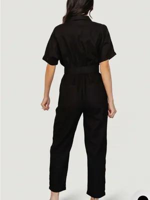 NWT Baltic Born Dallas Utility Jumpsuit Black Cotton Button Front Size Large thumbnail 4