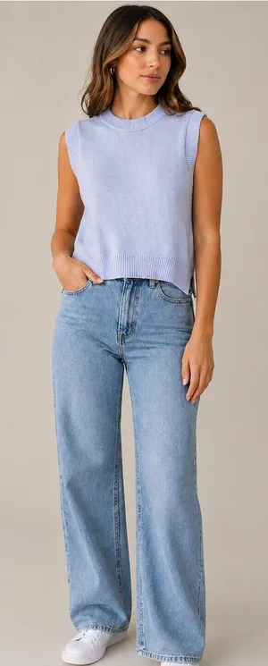 French Connection Sleeveless Knit Sweater Cottage Vest Blue XL Coastal Fisherman thumbnail 1