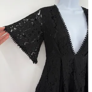 Showpo Lace Mini Dress 6 Whimsigoth Romantic Babydoll Deep V Fairy Grunge Y2K thumbnail 3