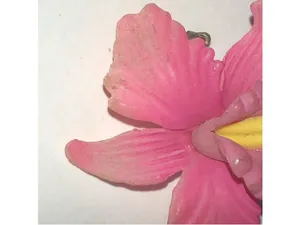 Vintage Pink Orchid Flower Brooch with Yellow Center thumbnail 2