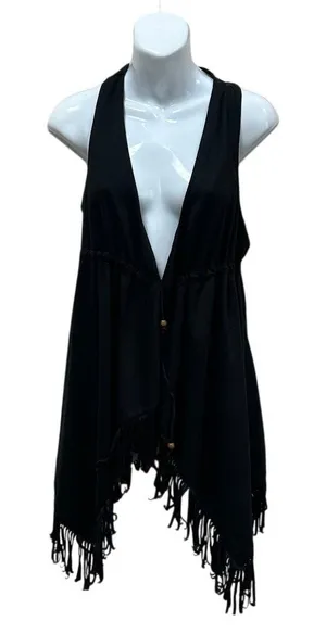 Wet Seal Y2K Festival Black Fringe Vest size M thumbnail 1