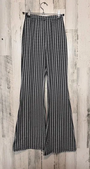 SHEIN Houndstooth High Waist Flare Pants Womens XS (US 2) Black White Bell Botto thumbnail 1