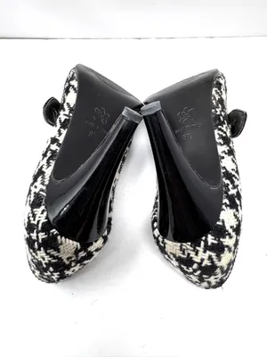 CARISMA black/white houndstooth fabric & leather Mary Janes, Italy, size 8.5 thumbnail 8
