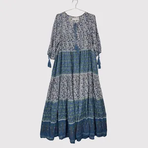 Daughters of India Maxi Dress Blue Floral Ditsy Tiered A Line Flowy Boho Medium thumbnail 2