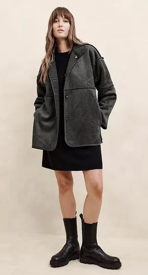 Banana Republic Reversible Vegan Suede Sherpa Jacket Gray Size XS NEW thumbnail 1