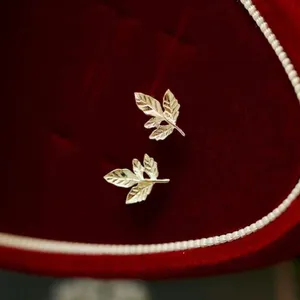 18K Gold Plated Small Tiny Gold Leaf Stud Earrings for Women,Leaves Earrings thumbnail 3