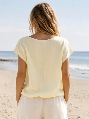 Dylan Clothing Sundance Catalog Butter Yellow Bubble Hem Cotton Top XS thumbnail 2