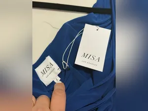 MISA Los Angeles Leza Gathered Crossover Sleeveless Tulip Maxi Dress in Blue L thumbnail 10