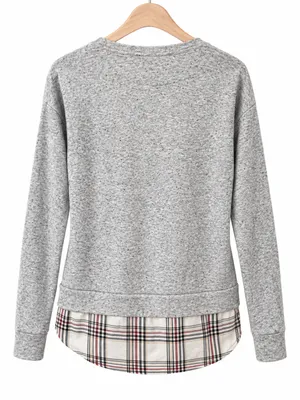 IZOD Cottagecore preppy southern soft crewneck top W layered plaid tie detail L thumbnail 3