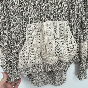 POL Hooded‎ Open Knit Lace Kangaroo Pocket Cuff Long Sleeve Pullover Size L thumbnail 5