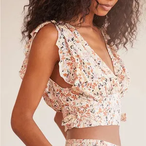 Free People Pretty Daze Floral Crop Top Ivory Wrap Tie XL NWOT thumbnail 1