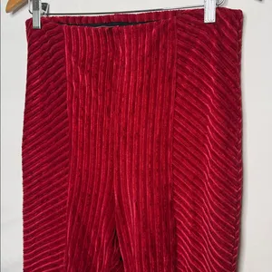 NWOT Free People slim pull on velvet feel flare bottom dark red pants sz Lg thumbnail 2