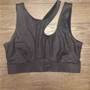 Fabletics, faux leather like sports bra crop Top size large medium impact thumbnail 2