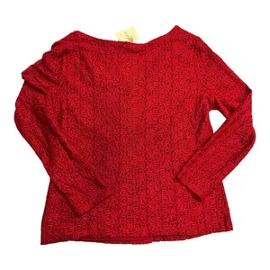 NWT J JILL Preppy‎ Scarlet Lace Overlay Button-Up Stretch Cardigan - large thumbnail 2