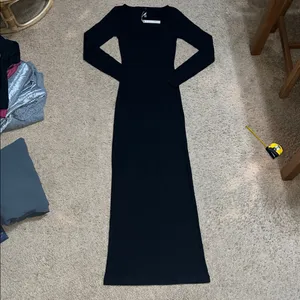Skims Soft Lounge‎ Long Sleeve Ribbed Maxi Dress Onyx Black Small thumbnail 6