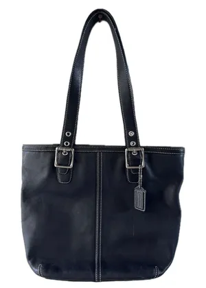 Coach 9572 Hamptons Black Smooth Leather Buckle Straps Hobo Tote Shoulder Bag thumbnail 1