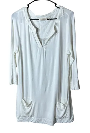 Soft Surroundings White‎ Tunic Top 3/4 Sleeve Pockets Casual thumbnail 1