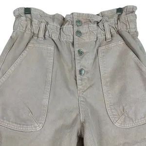 Zara Paperbag Waist Solid Denim Shorts Mauve High Rise Button Fly Raw Hem Size 6 thumbnail 4