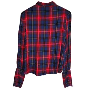 Mango MNG Basics Womens Annie Red Blue Plaid Long Sleeve Button‎ Up Shirt Size 4 thumbnail 2