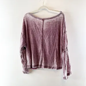Free People Dahlia Long Bell Sleeve Thermal Waffle Knit Top Plum Maroon Small thumbnail 4