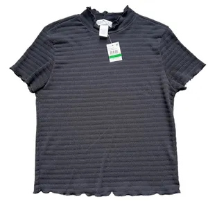 Planet Gold Macy’s NWT Black Mock Neck Lettuce Trim Ribbed Short Sleeve Top thumbnail 2