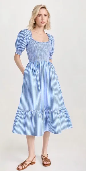 NWT Hill House Home Louisa Nap Blueberry Stripe Midi Dress thumbnail 1