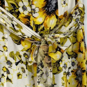 Forever 21 Flower Print Strapless Mini Dress Cream Yellow Sundress Womens L thumbnail 9